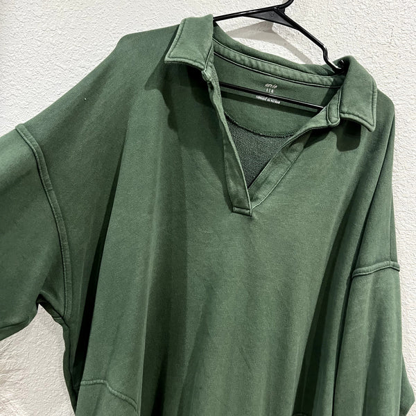 Aerie Dark Green V-Neck Collared Lounge Pullover Large