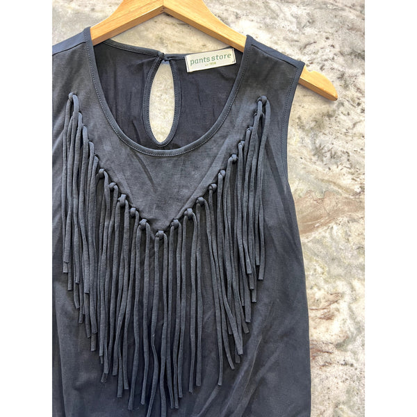 Pants Store Butter Soft Fringe Black Tank Top Small