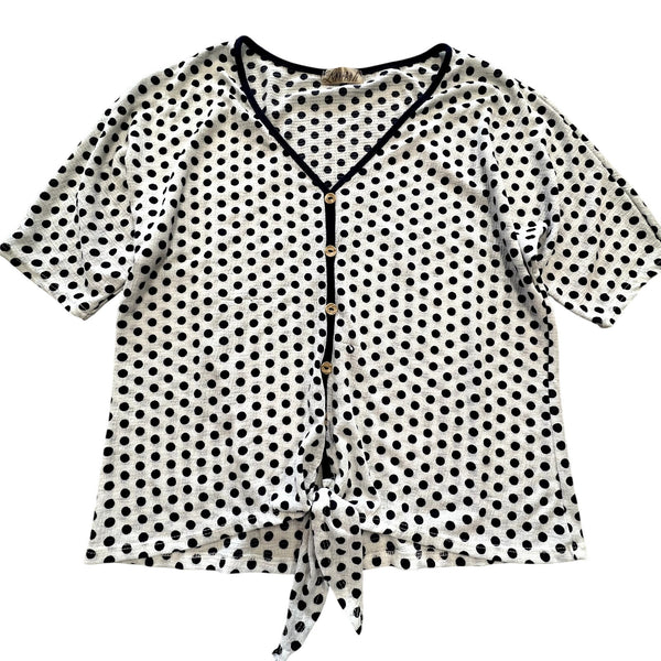 Lavish Black + White Polka Dot Blouse Size Medium