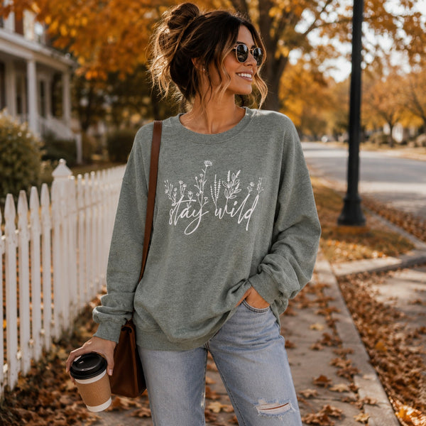 Stay Wild Floral Green Sweatshirt Size XL