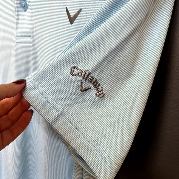 Callaway Golf Opti Dri Blue + White Striped Polo Small