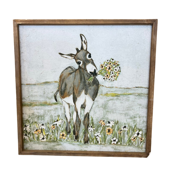 Floral Donkey Farmhouse Handmade Wall Decor 20x20