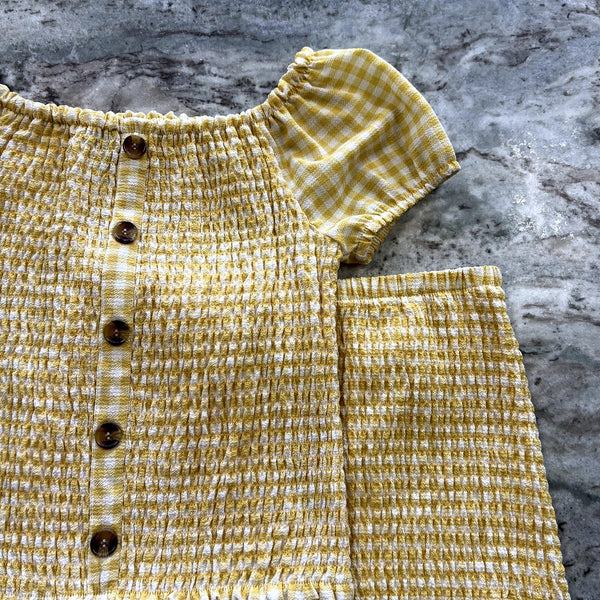 In Girl Yellow Gingham Top + Skirt Set Size Youth Medium