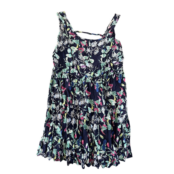 Blu Pepper Navy Floral Bohemian Long Tank Swim Cover Up Small