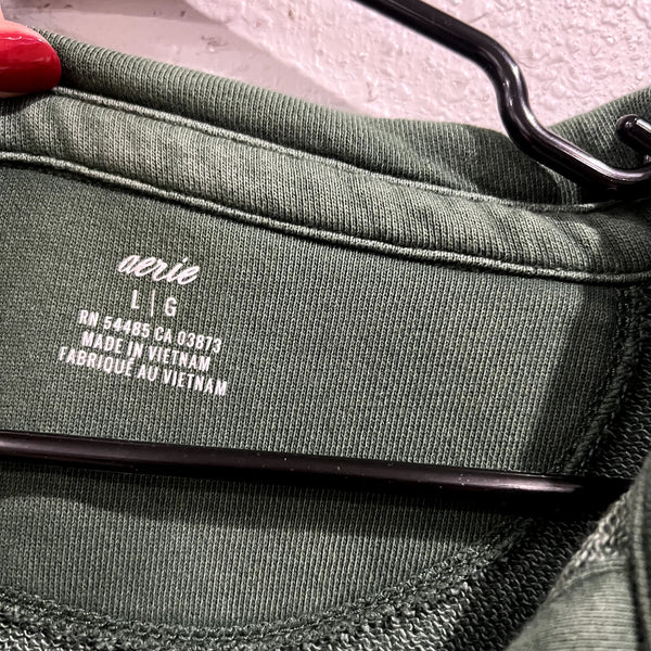 Aerie Dark Green V-Neck Collared Lounge Pullover Large