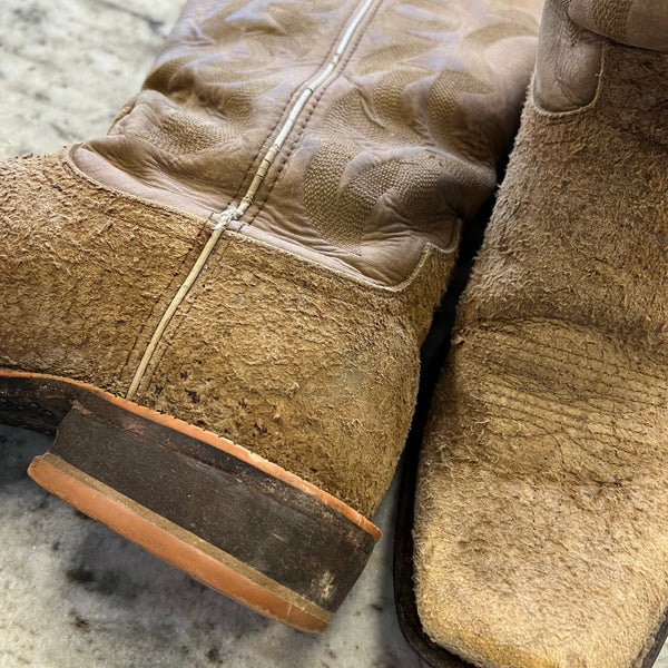 Twisted X Men's Stonewashed Camel Bull Hide Square Toe Cowboy Boots Size 10D