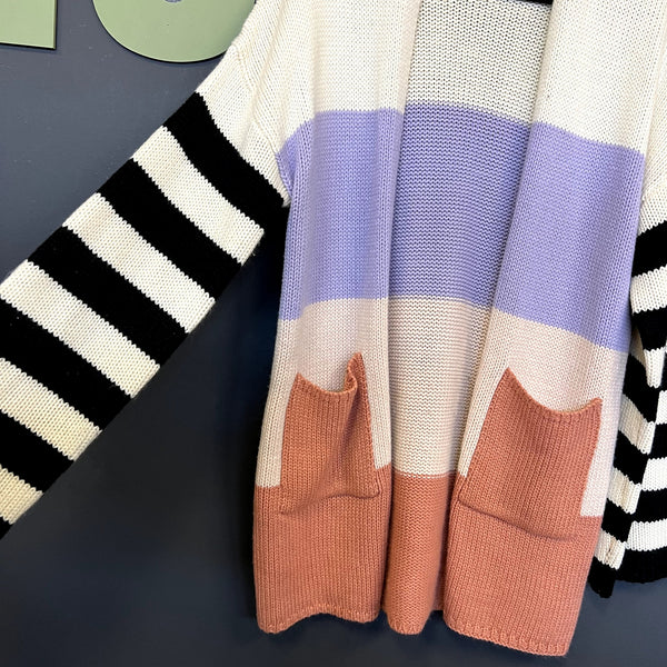 Wanna B Boutique Color Block Cardigan Small