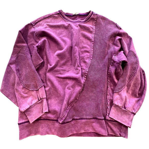 Women's Boho Garment Dyed Purple Mixed Pattern Oversized Pullover Size M/L