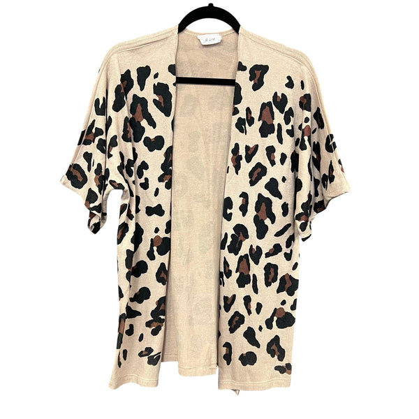 Phil Love Light Tan + Leopard Open Front Cardigan Medium