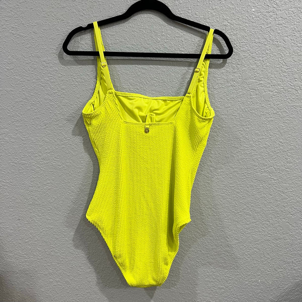 Women's Neon Yellow One Piece Square Neck Full Coverage Swimsuit Large