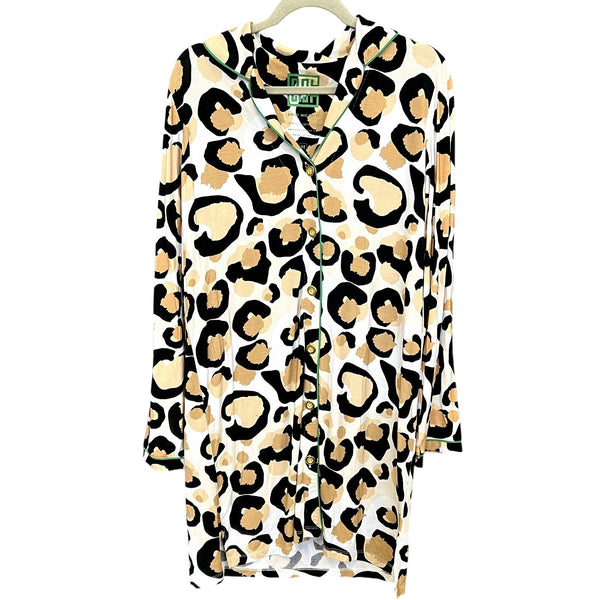NWT Emily McCarthy Butter Soft Leopard Long Sleeve Nightgown Size Medium