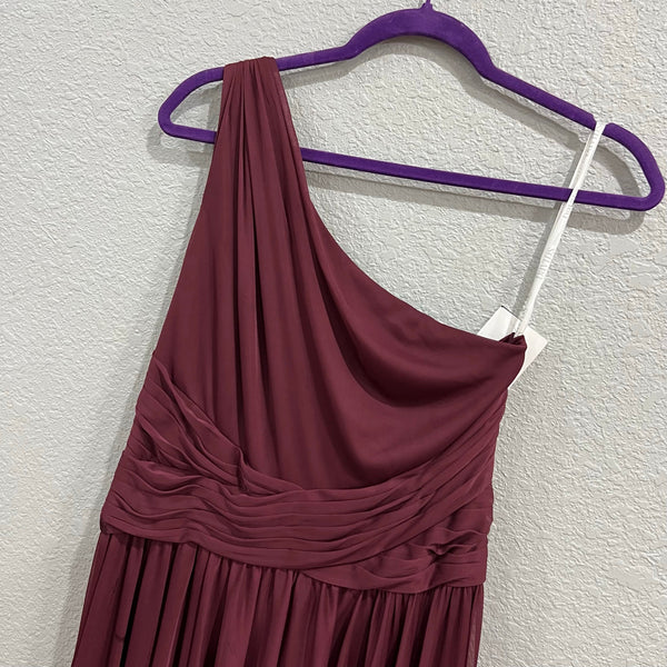 NWT David's Bridal Long Mesh One Shoulder Maroon Bridesmaid Dress Size 10