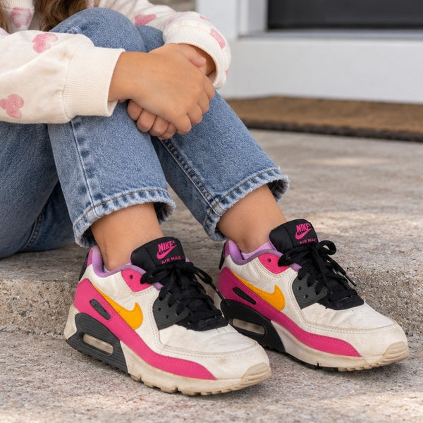 Nike Air Max 90 GS White Hyper Pink Orange Sneakers Size Youth 12C