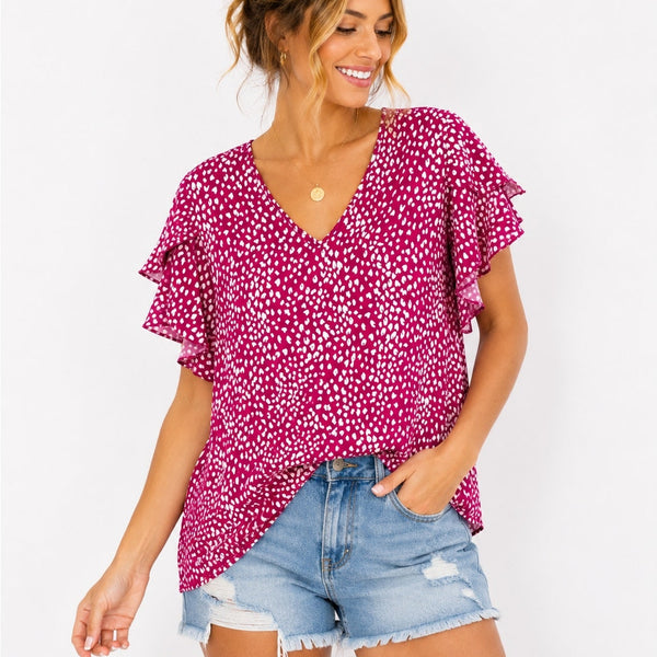 Women's Pink & White Dotted Blouse Large