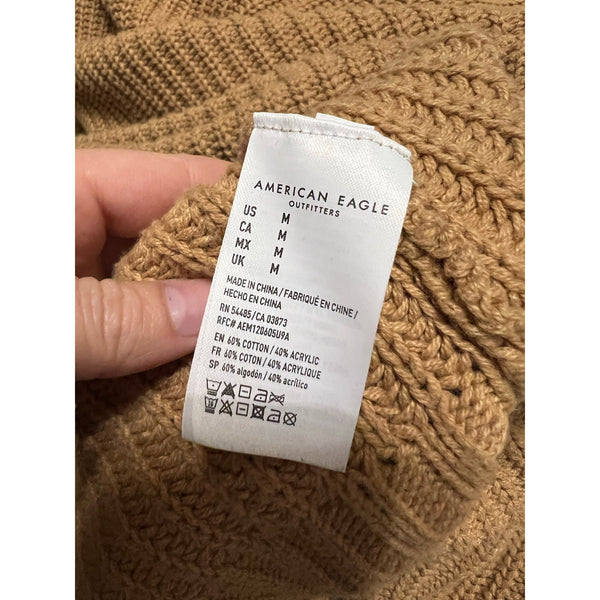 American Eagle Chunky Knit Brown Mock Neck Sweater Size Medium