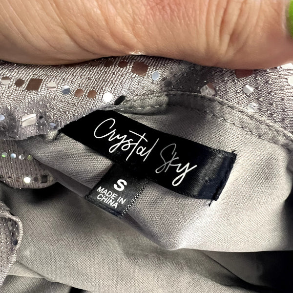 NWT Crystal Sky Gray Sequin Open Back Dress Size Small