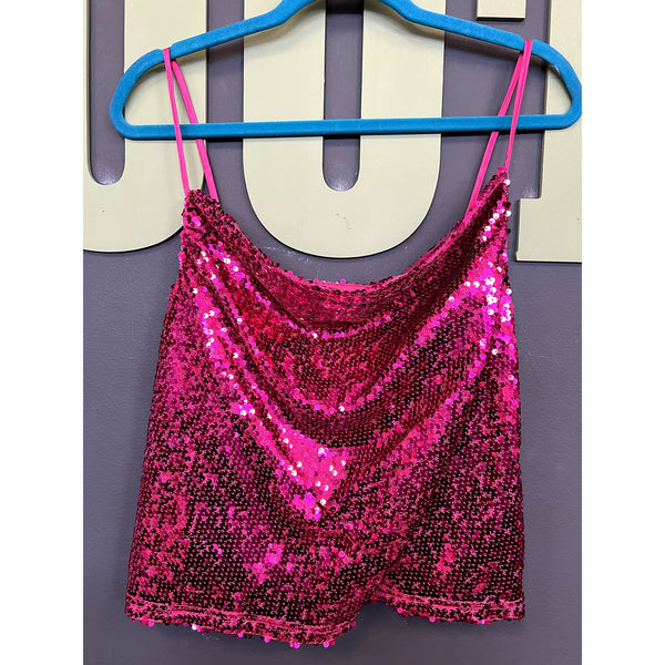Idem Ditto Boutique Hot Pink Sequin Spaghetti Strap Tank Top Size Small