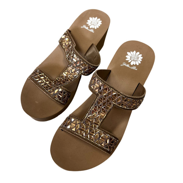 Yellowbox Witley Wedge Brown Embellished Sandals Size 9.5
