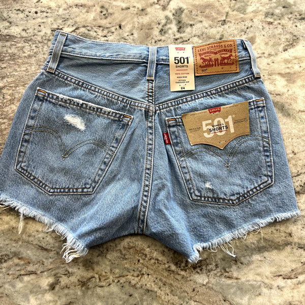 NWT Levi's 501 High Rise Fitted Light Wash Denim Cutoff Shorts Size 24