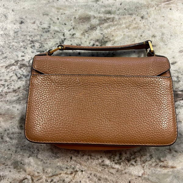 Authentic Tory Burch Britten Mini Top Handle Bag Camel Brown Pebbled Leather