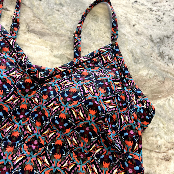 NWT Ikat Print Black Orange Blue Tankini Swim Top Size 18W