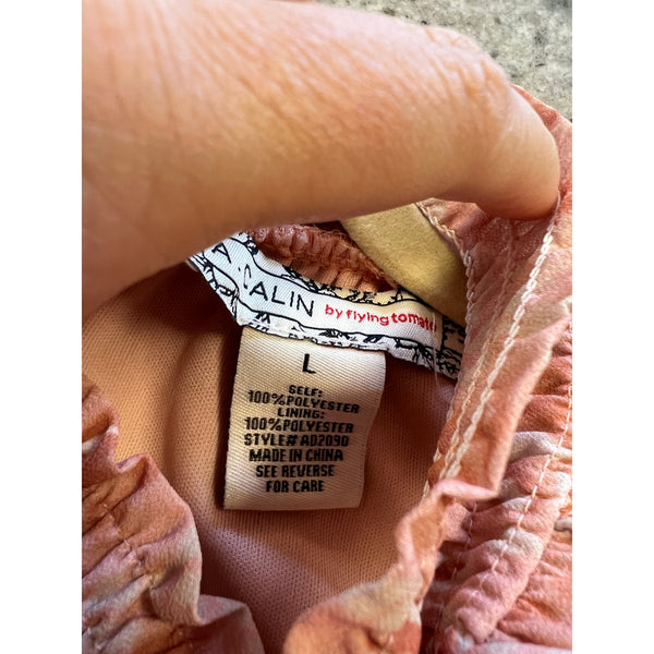 Flying Tomato Smocked Pink Long Sleeve Animal Print Ruffle Mini Dress Large