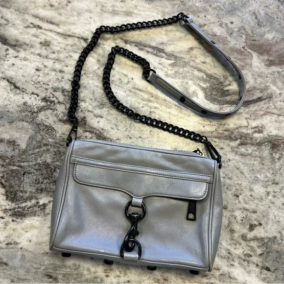 Rebecca Minkoff Gray Leather + Black Chain Crossbody