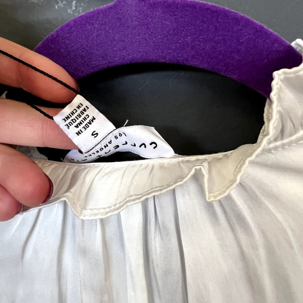 NWT Current Air White Satin Embroidered Long Sleeve Blouse Small