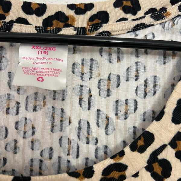 Time and Tru Leopard Side Tie Ribbed Blouse Size XXL