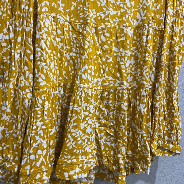 Time and Tru Mustard Yellow Ikat Babydoll Blouse Large
