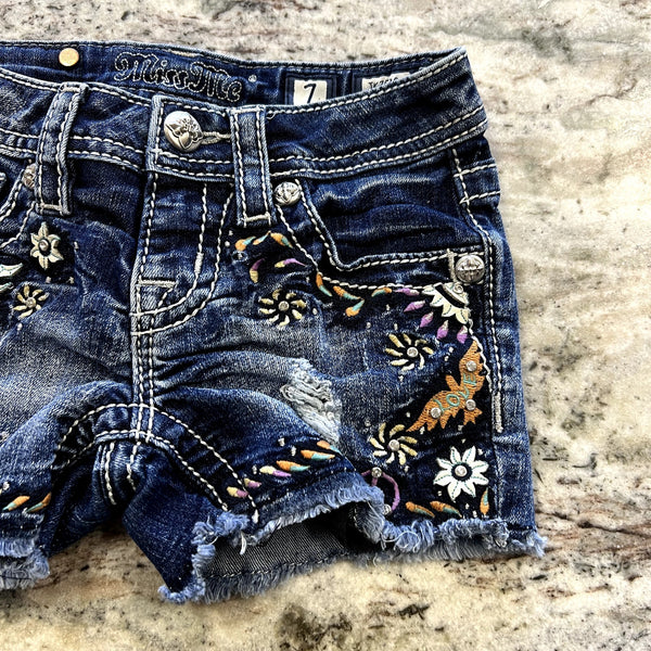 Miss Me Girls Embellished Denim Shorts Size 7