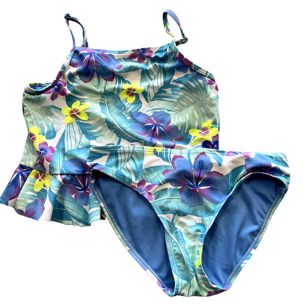 Hurley Girls Light Blue Floral Tankini Swimsuit Size 7/8
