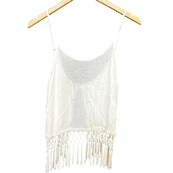 Monteau Fringe Open Back Bohemian White Tank Top Small