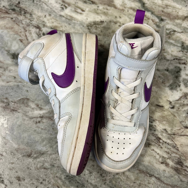Nike Girls Court Borough Mid 2 Purple + White Velcro Sneakers Size Youth 2