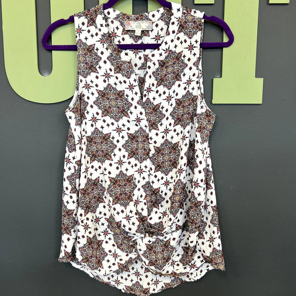 Pink Rose Aztec Boho Sleeveless Top Size Medium