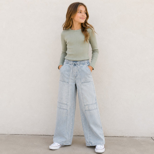 Vanilla Star Girls Light Wash Wide Leg Jeans Size Youth 12