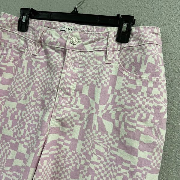 Ava + Viv High Rise Slim Straight Retro Geometrical Purple + White Jeans Size 16