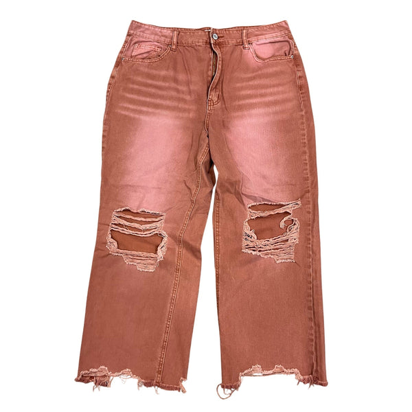 Zenana Rust Acid Wash Distressed Cropped Jeans Size 32