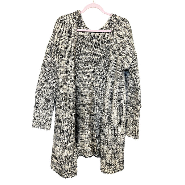 Doe & Rae Chunky Knit Black + White Open Front Cardigan Small