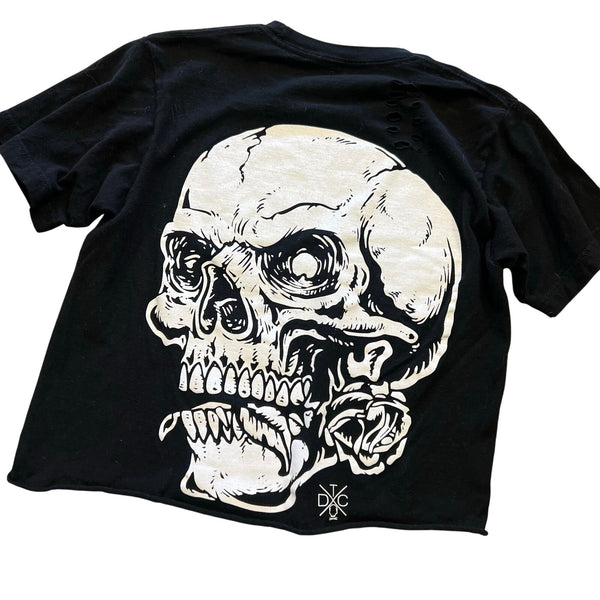 The Drive Clothing Skeleton Black Distressed Crop Top Small