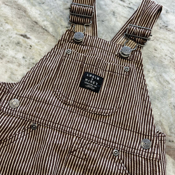 Lakin McKey Brown + White Striped Snap Bottom Overalls Size 12 Mo