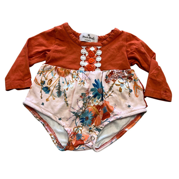Marie Nicole Girls Orange Henley + Floral One Piece Romper Size 0-3 Mo
