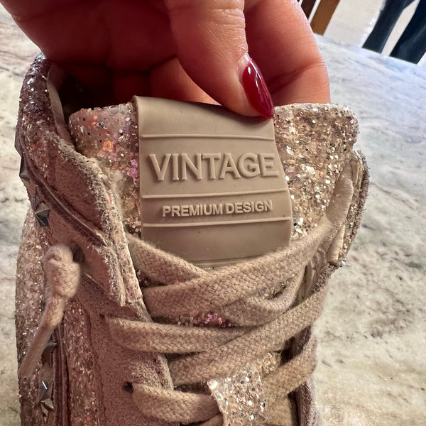 Vintage Havana Hailey Washed Silver Glitter High Rise Sneakers Size 9