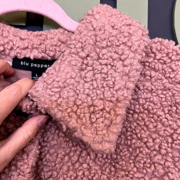 Blu Pepper Mauve Color Block Sherpa Button Front Coat Large