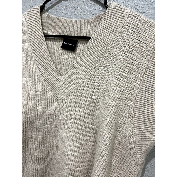 Miou Muse Tan Ribbed Sleeveless V-Neck Sweater Size Large