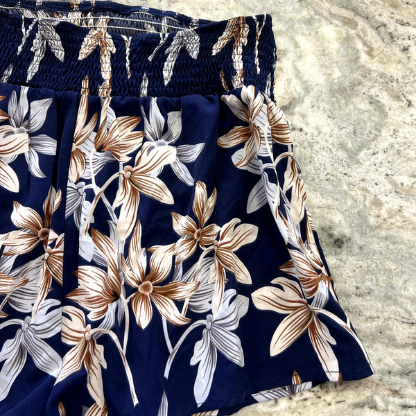 H&M Navy Blue Floral Flowy Shorts Medium