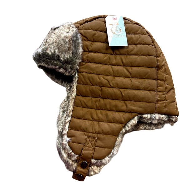 NWT Class Club Brown Quilted Nylon Trapper Hat