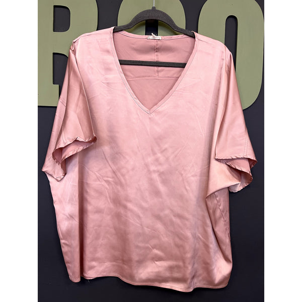 Jodifl Boutique Pink Silk V-Neck Blouse Size Medium