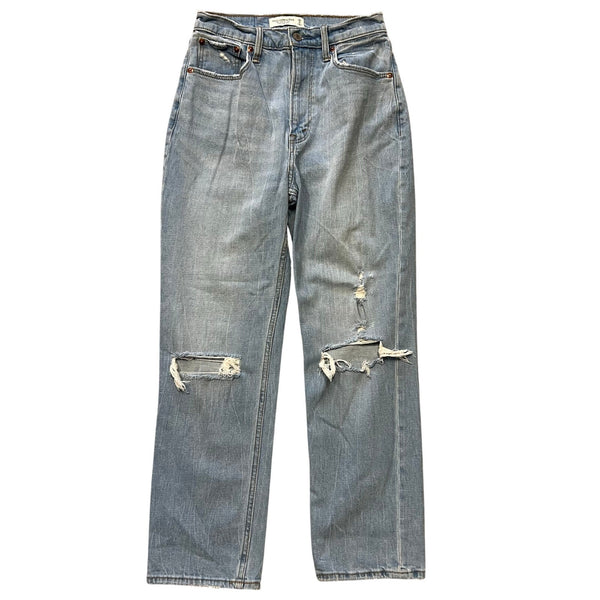 Abercrombie & Fitch Ankle Straight Ultra High Rise Light Wash Distressed Jeans 2
