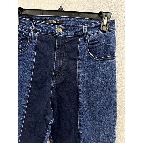Lucky & Blessed Two Tone Super Flare Jeans Size 14